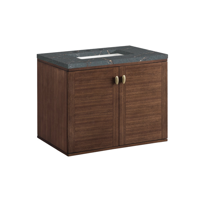 Amberly 30" Single Vanity, Mid-Century Walnut w/ 3 CM Parisien Bleu Top