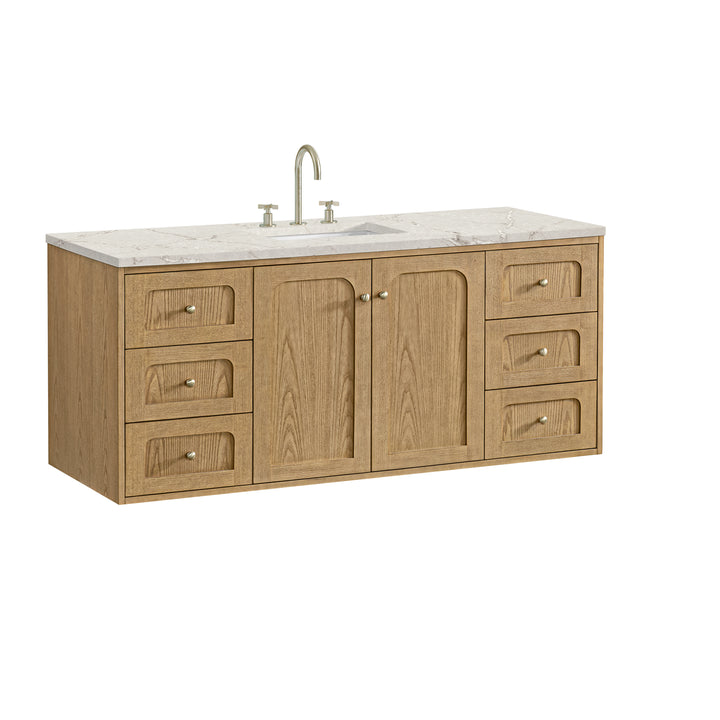 Laurent 60" Single Vanity, Light Natural Oak, w/ 3 CM Victorian Silver Quartz Top