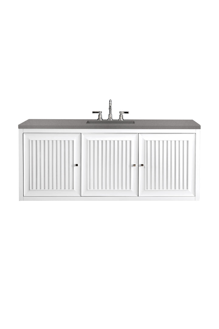Athens 60" Single Vanity, Glossy White w/ 3 CM Grey Expo Silestone Top