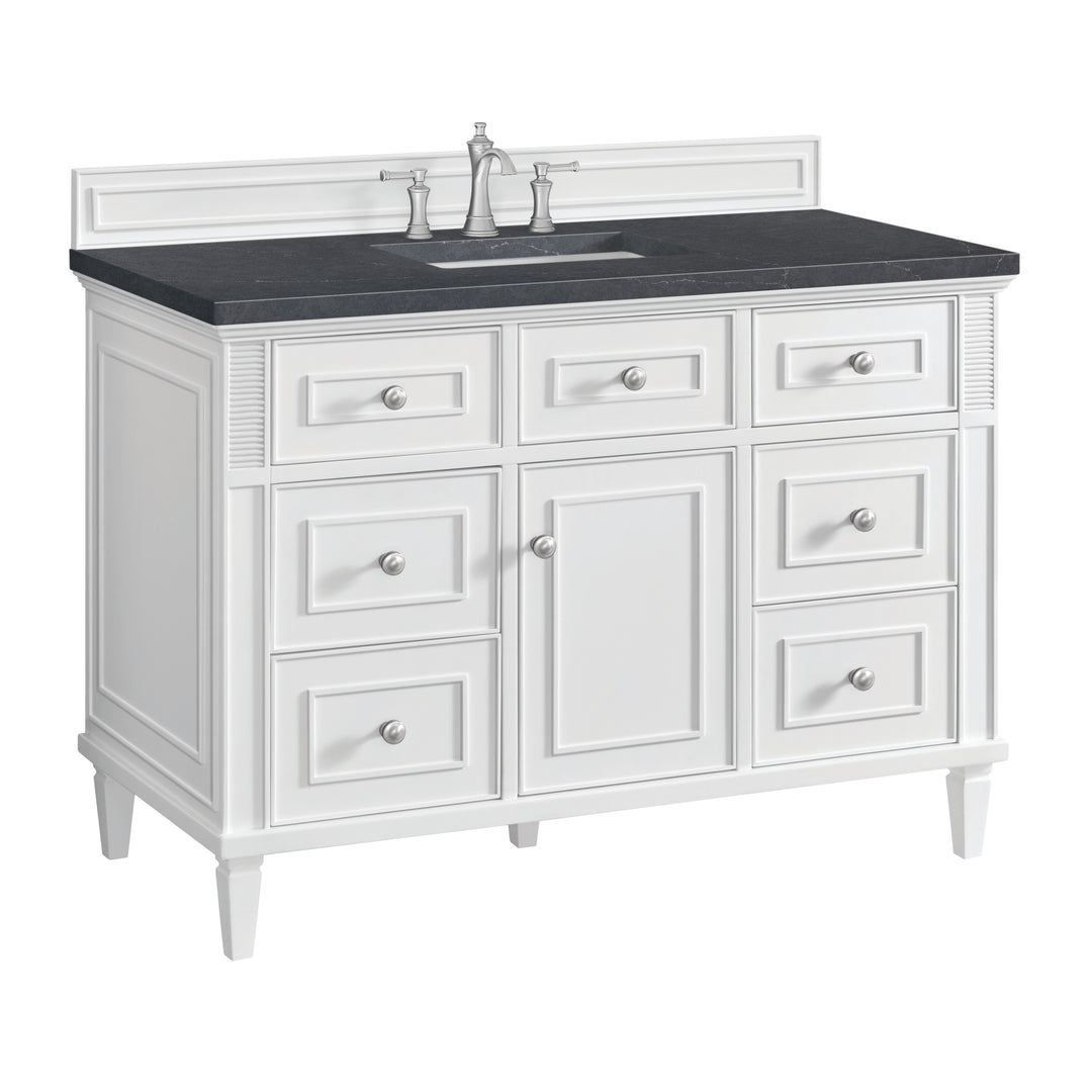 Lorelai 48" Single Vanity, Bright White w/ 3 CM Charcoal Soapstone Silestone Top