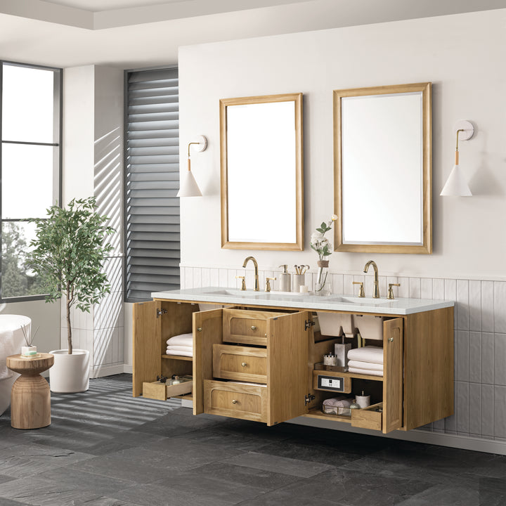 Laurent 72" Double Vanity, Light Natural Oak w/ 3 CM Lime Delight Top