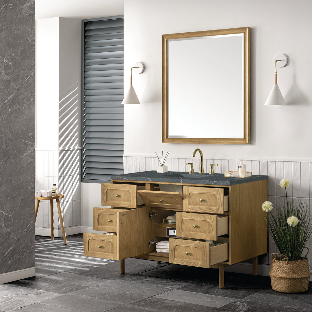 Laurent 48" Single Vanity, Light Natural Oak w/ 3 CM Parisien Bleu Top