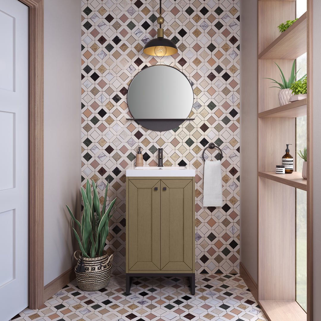 Chianti 20" Single Vanity, Walnut Whisper, Matte Black, w/ White Glossy Composite Stone Top