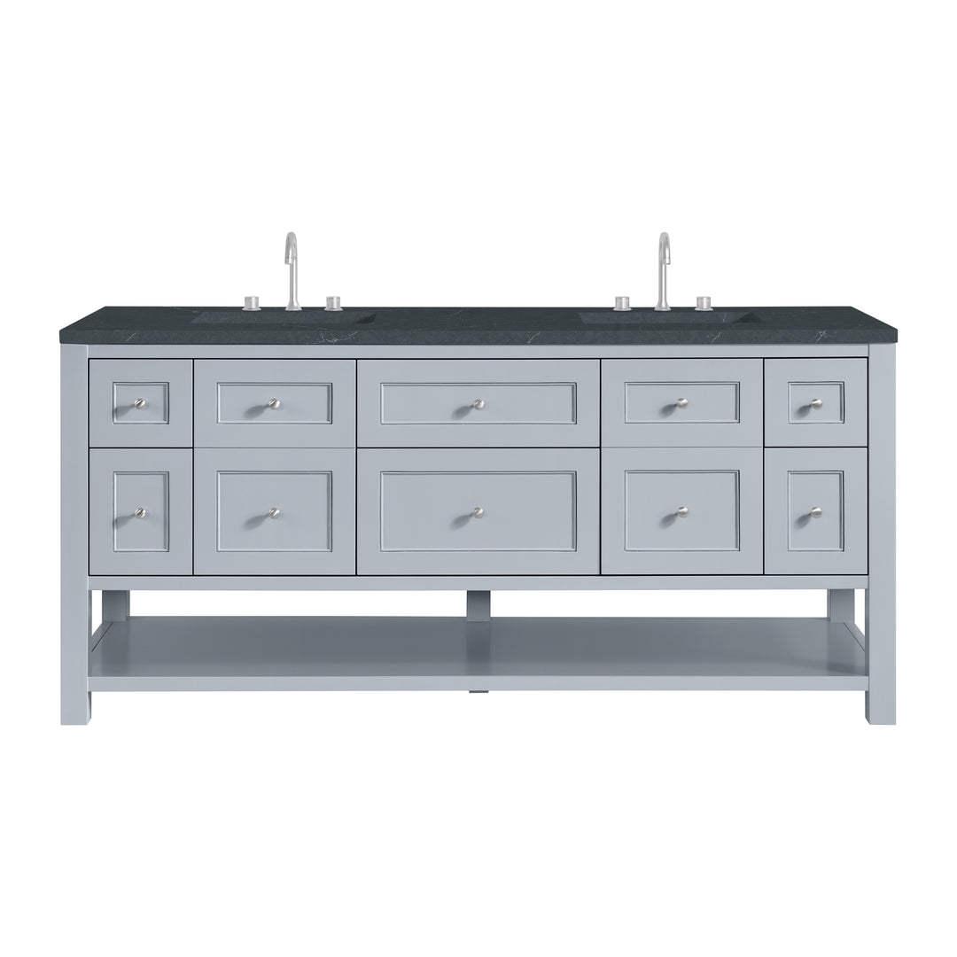 Breckenridge 72" Double Vanity, Serenity Blue, w/ 3 CM Charcoal Soapstone Quartz Top