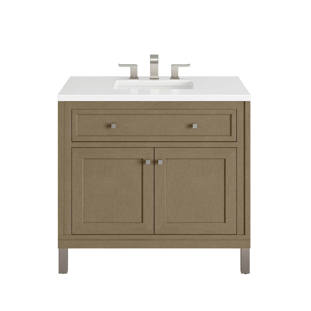 Chicago 36" Single Vanity, Walnut Whisper, w/ 3 CM White Zeus Silestone® Top