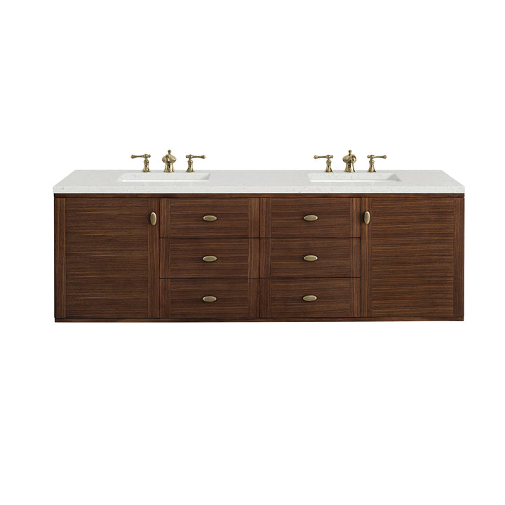 Amberly 72" Double Vanity, Mid-Century Walnut w/ 3 CM Lime Delight Top