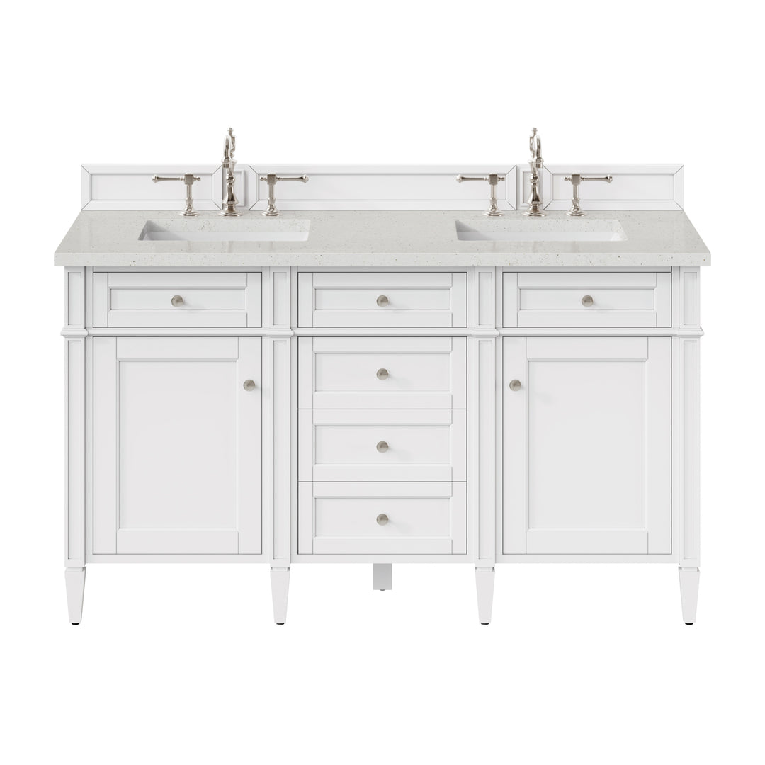 Brittany 60" Double Vanity, Bright White Vanity w/ 3 CM Lime Delight Silestone Top