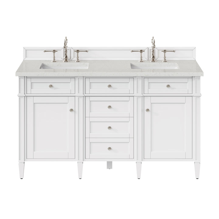 Brittany 60" Double Vanity, Bright White Vanity w/ 3 CM Lime Delight Silestone Top