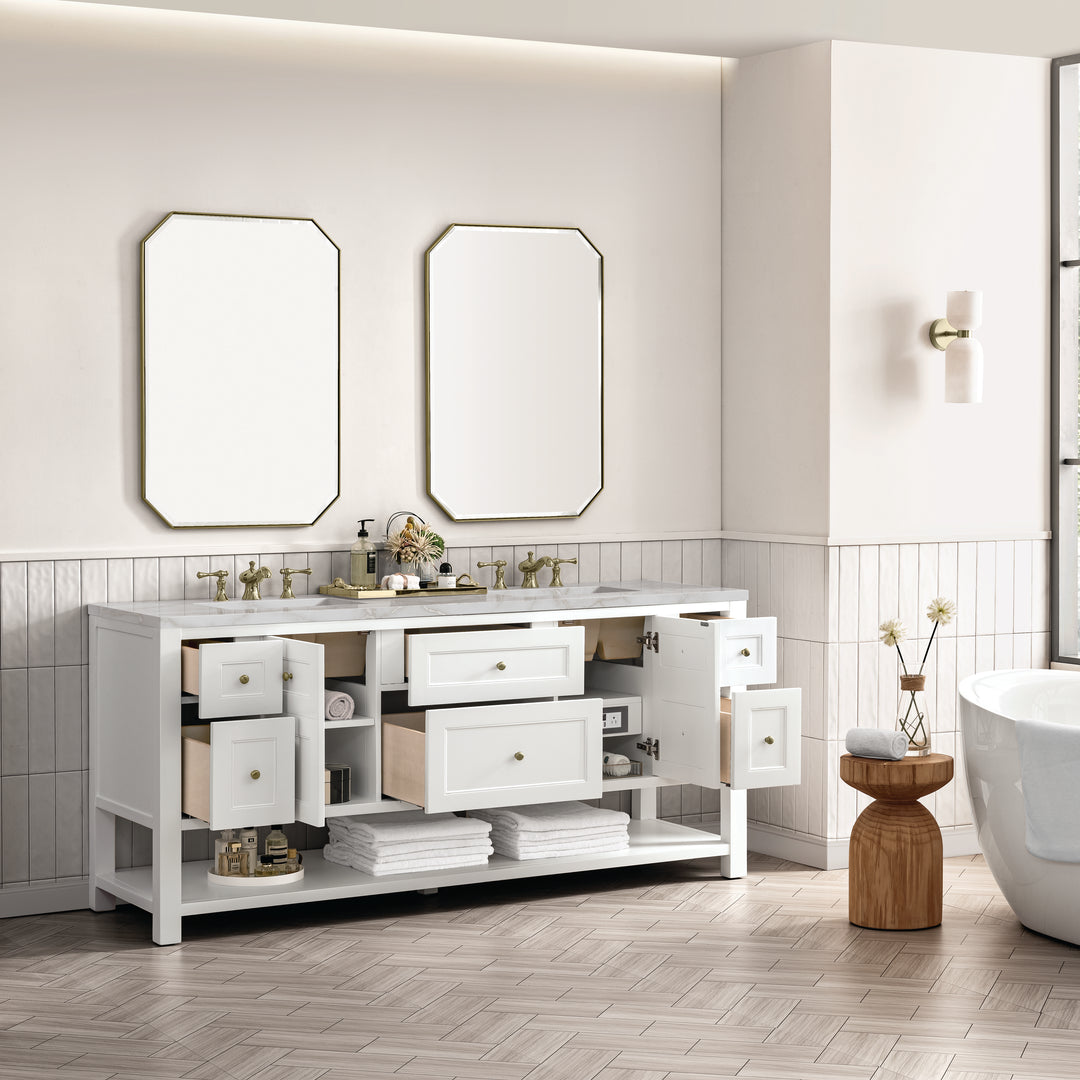 Breckenridge 72" Double Vanity, Bright White w/ 3 CM Victorian Silver Top w/FreePower Wireless Charger