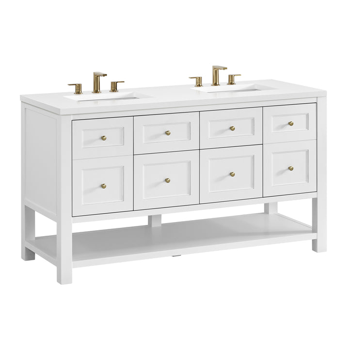 Breckenridge 60" Double Vanity, Bright White, w/ 3 CM White Zeus Quartz Top