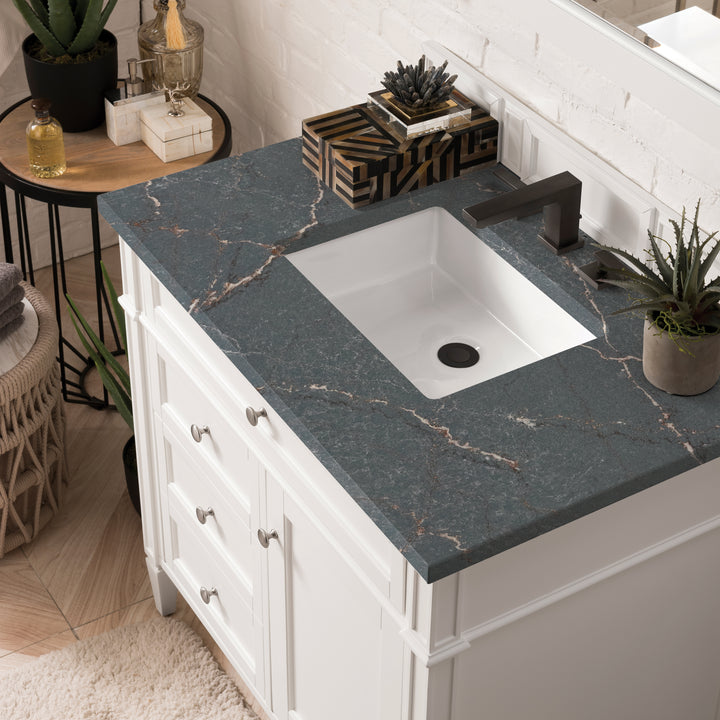 Brittany 36" Single Vanity, Bright White w/ 3 CM Parisien Bleu Silestone Top