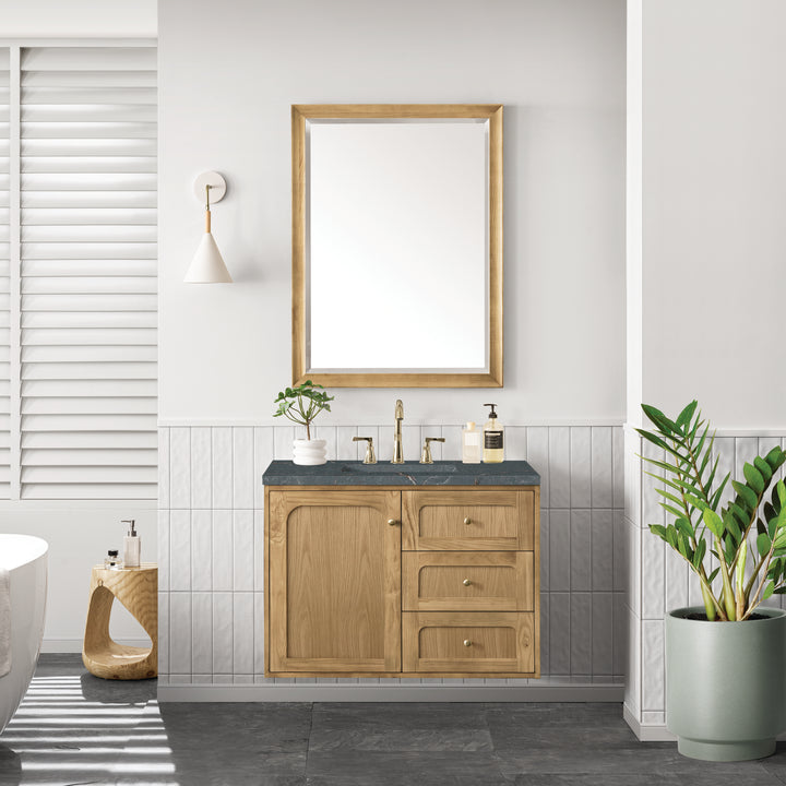Laurent 36" Single Vanity, Light Natural Oak w/ 3 CM Parisien Bleu Top