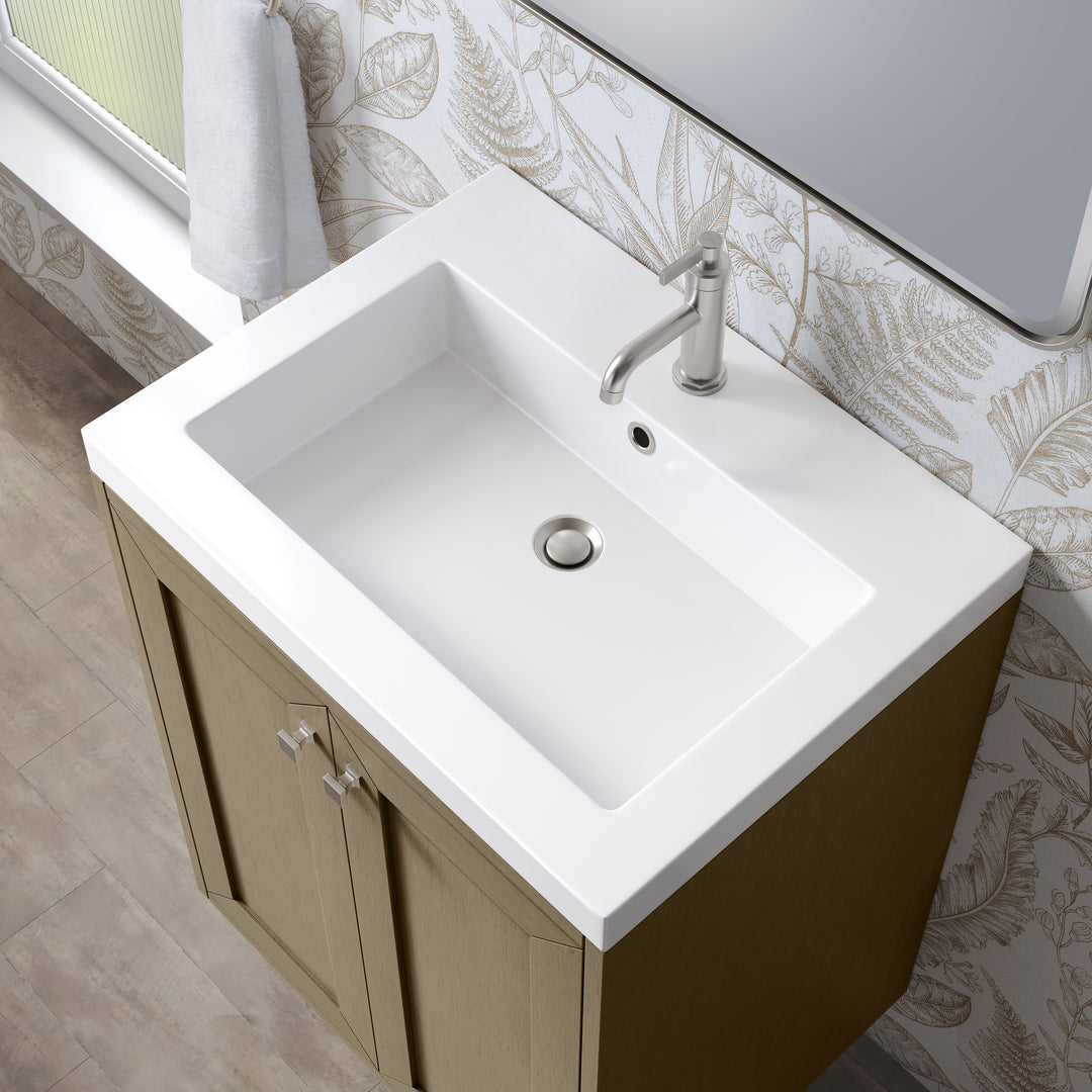 Chianti 24" Single Vanity, Walnut Whisper, Brushed Nickel, w/ White Glossy Composite Stone Top