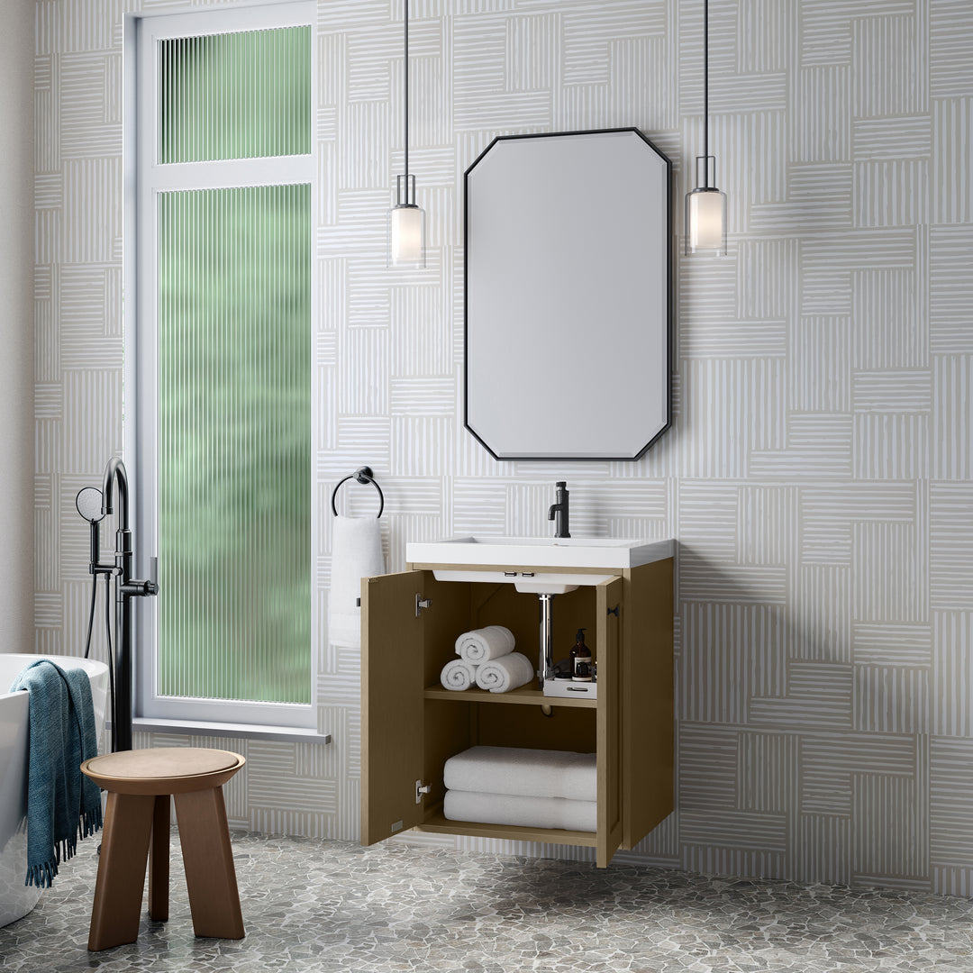 Chianti 24" Single Vanity, Walnut Whisper, Matte Black, w/ White Glossy Composite Stone Top