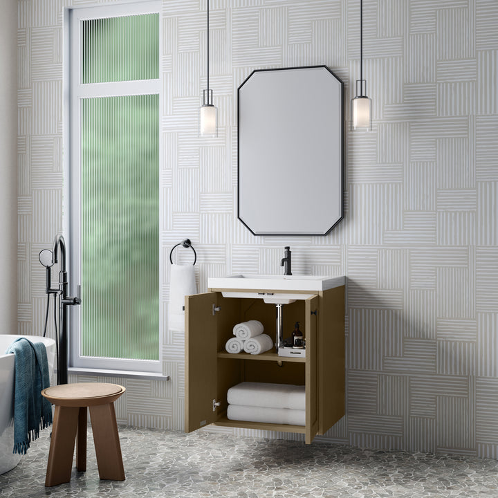 Chianti 24" Single Vanity, Walnut Whisper, Matte Black, w/ White Glossy Composite Stone Top