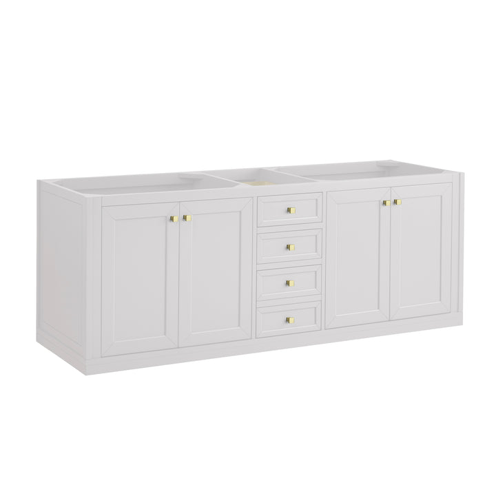 Chicago 72" Double Vanity, Glossy White, w/ 3 CM Carrara Marble Top