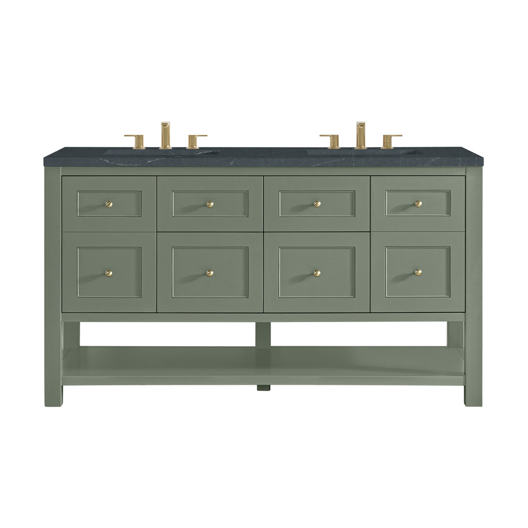 Breckenridge 60" Double Vanity, Smokey Celadon, w/ 3 CM Charcoal Soapstone Quartz Top