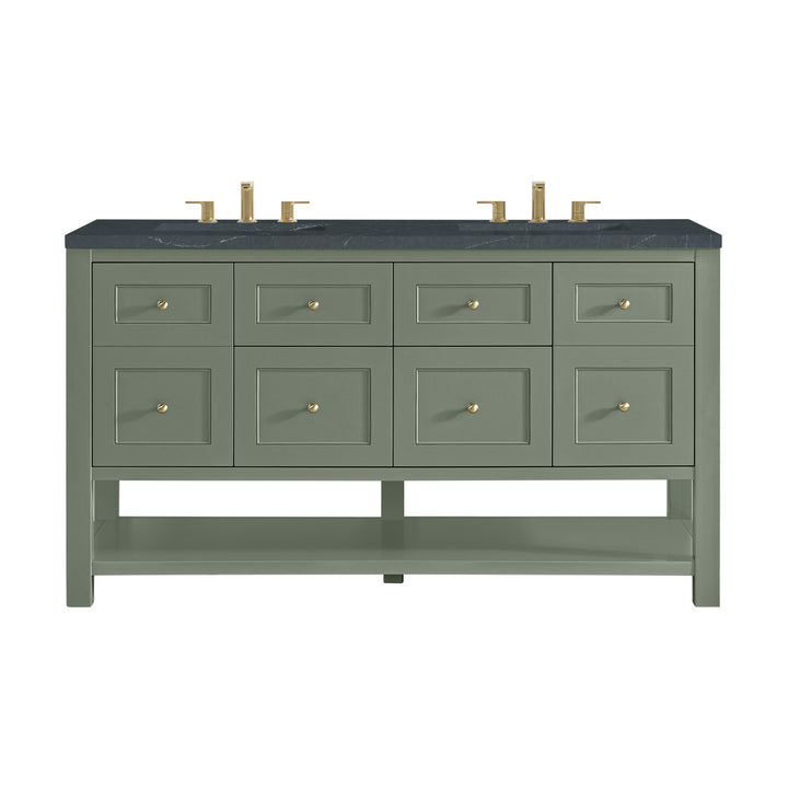 Breckenridge 60" Double Vanity, Smokey Celadon, w/ 3 CM Charcoal Soapstone Quartz Top