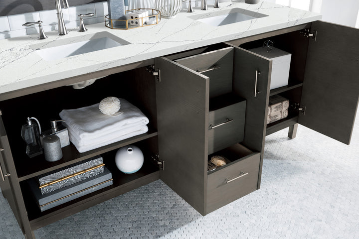 Metropolitan 72" Double Vanity, Silver Oak w/ 3 CM Ethereal Noctis Silestone Top