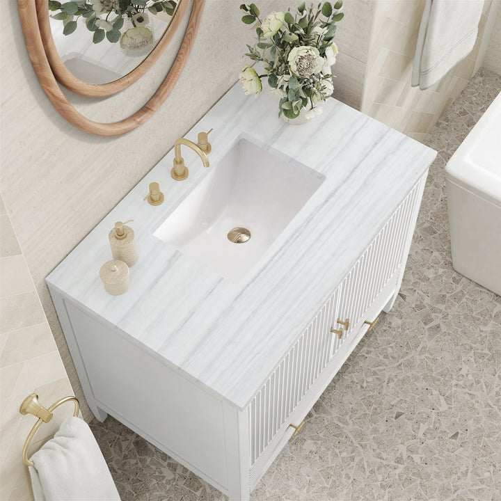 Myrrin 36" Vanity, Bright White w/ 3 CM Arctic Fall Solid Surface Top