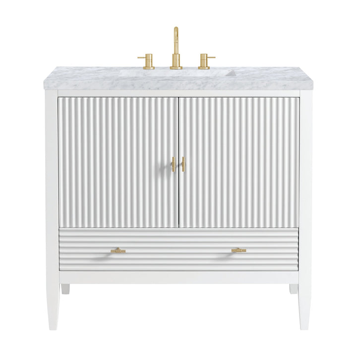 Myrrin 36" Vanity, Bright White w/ 3 CM Carrara White Marble Top