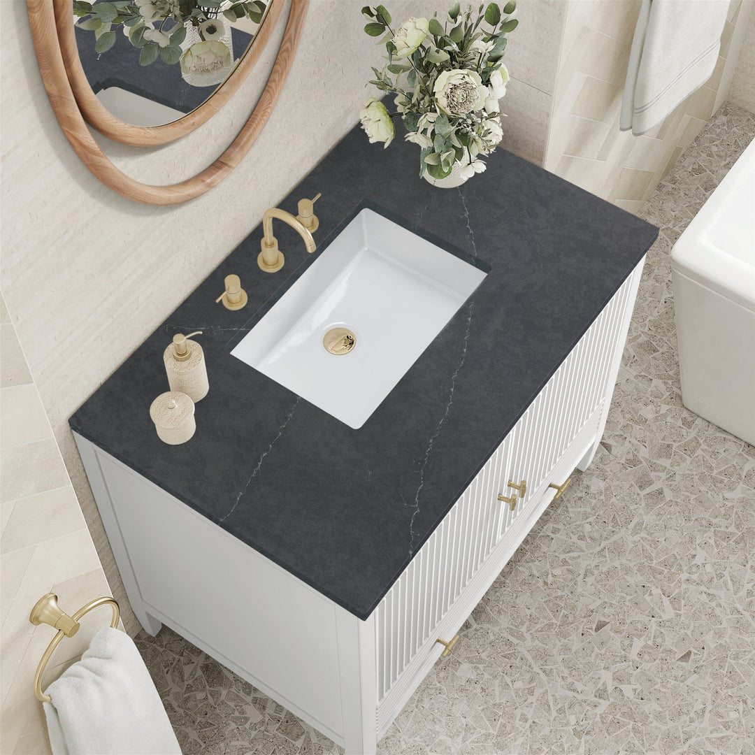 Myrrin 36" Vanity, Bright White w/ 3 CM Charcoal Soapstone Silestone Top