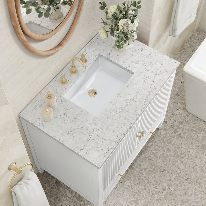 Myrrin 36" Vanity, Bright White w/ 3 CM Eternal Jasmine Pearl Silestone Top