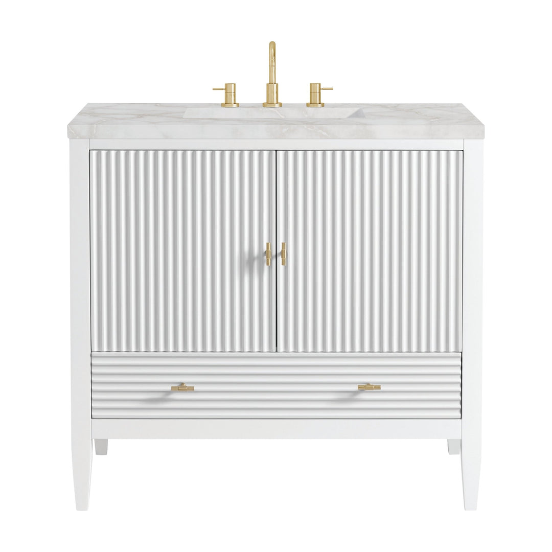 Myrrin 36" Vanity, Bright White w/ 3 CM Victorian Silver Silestone Top