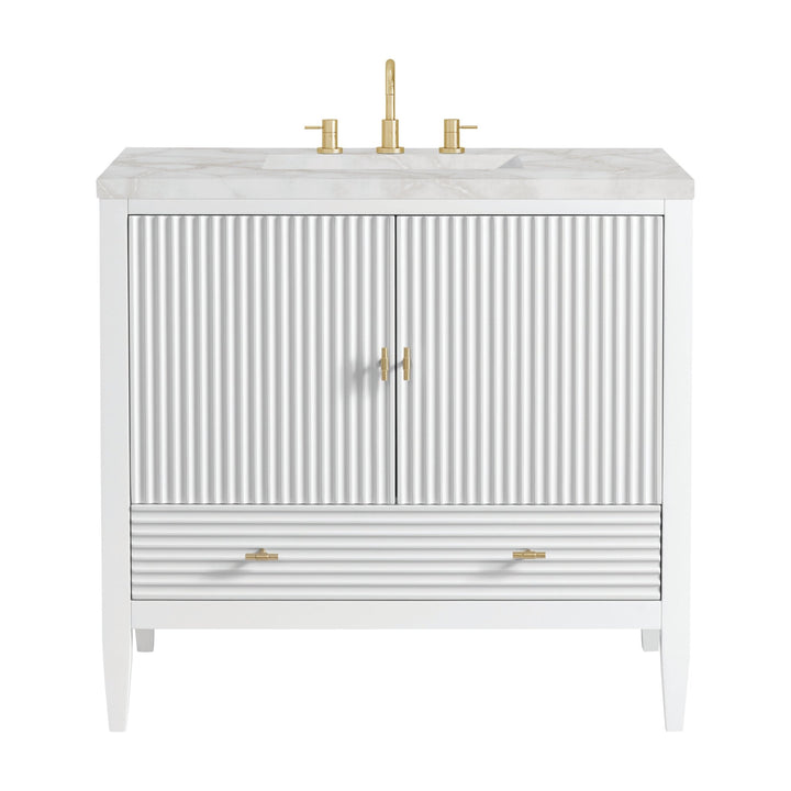 Myrrin 36" Vanity, Bright White w/ 3 CM Victorian Silver Silestone Top