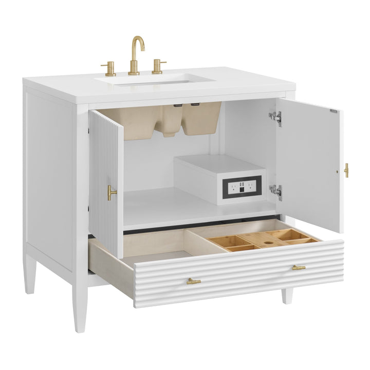 Myrrin 36" Vanity, Bright White w/ 3 CM White Zeus Silestone Top