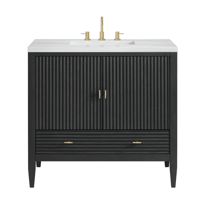 Myrrin 36" Vanity, Carbon Oak w/ 3 CM Arctic Fall Solid Surface Top