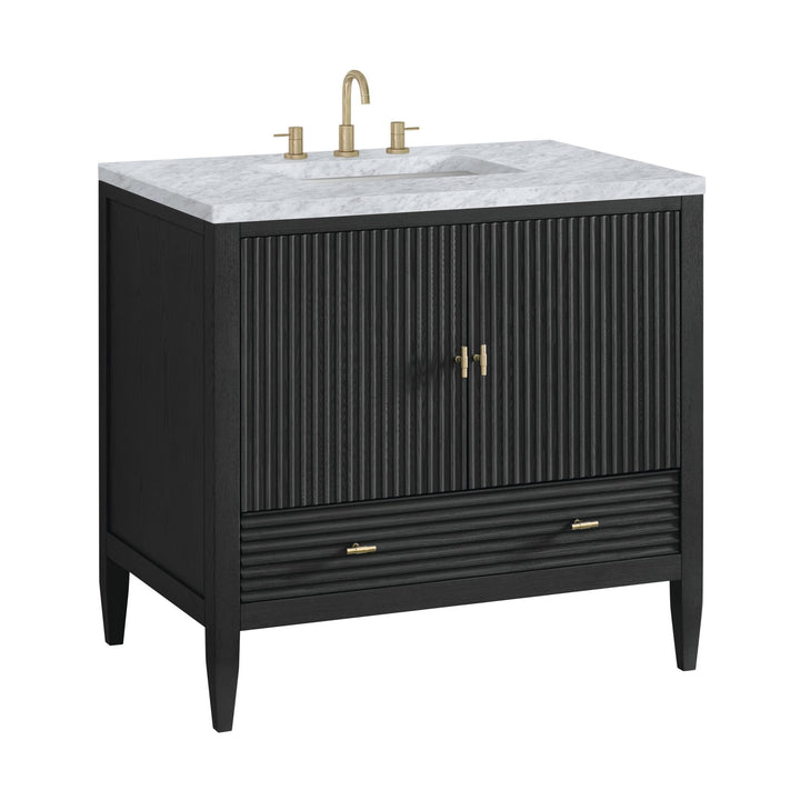 Myrrin 36" Vanity, Carbon Oak w/ 3 CM Carrara White Marble Top