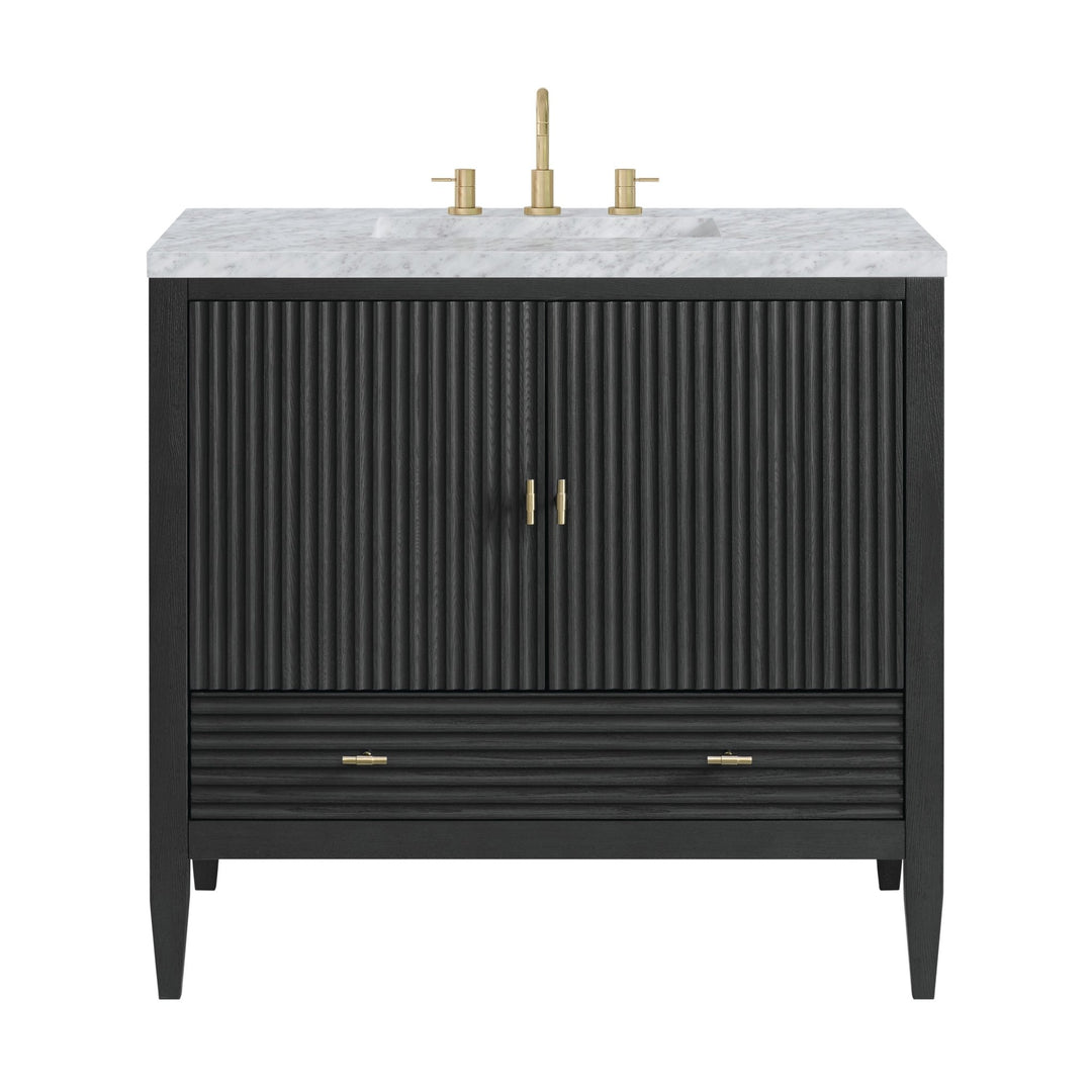 Myrrin 36" Vanity, Carbon Oak w/ 3 CM Carrara White Marble Top