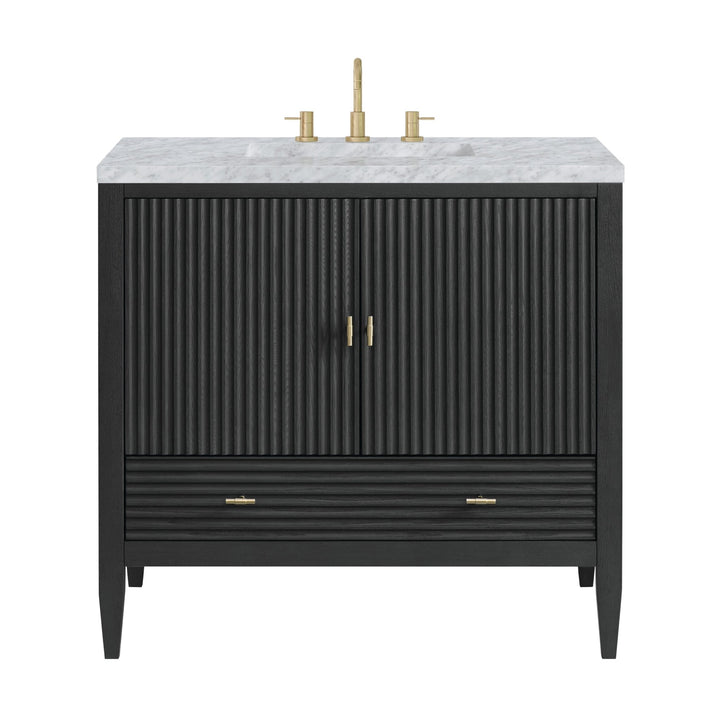Myrrin 36" Vanity, Carbon Oak w/ 3 CM Carrara White Marble Top