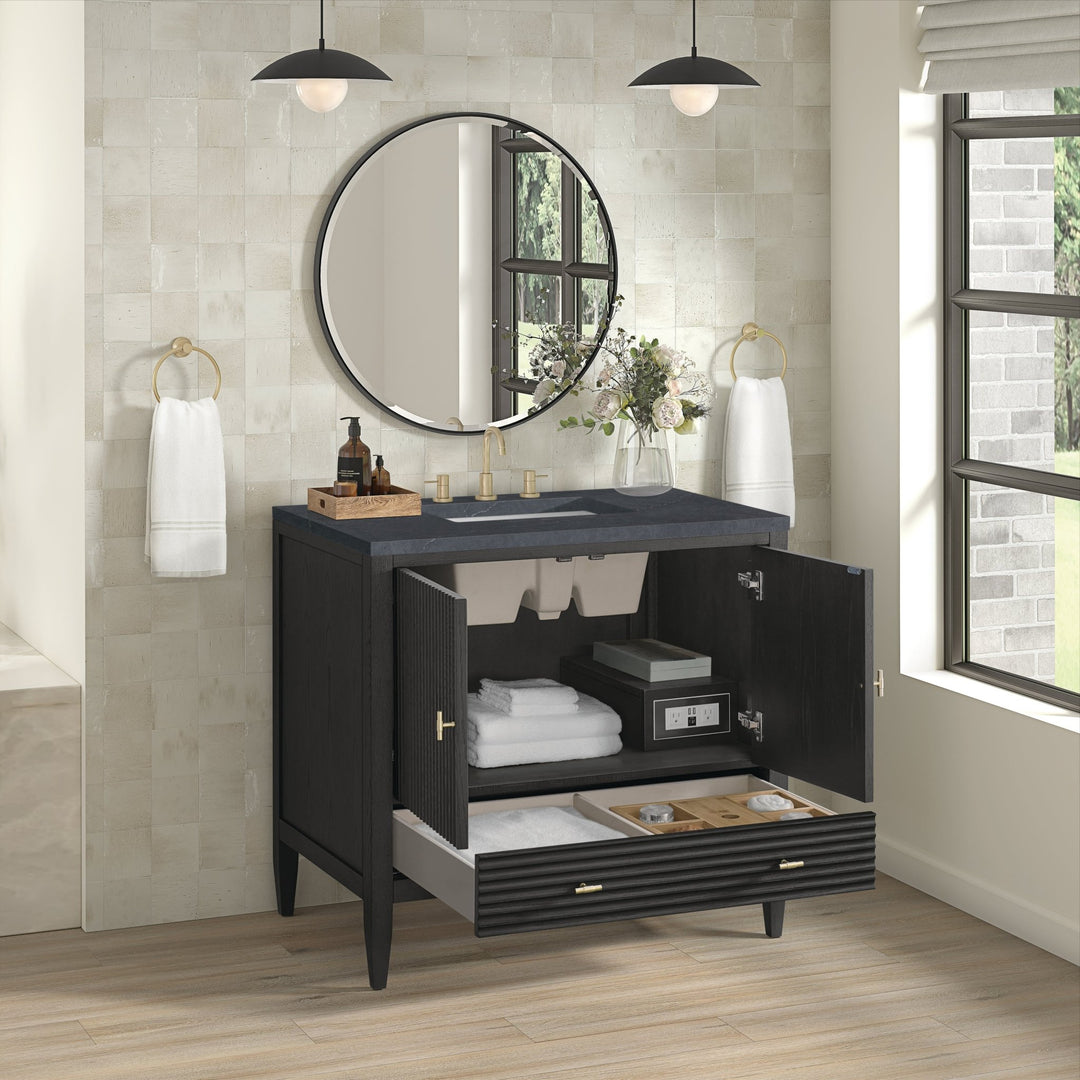 Myrrin 36" Vanity, Carbon Oak w/ 3 CM Charcoal Soapstone Silestone Top