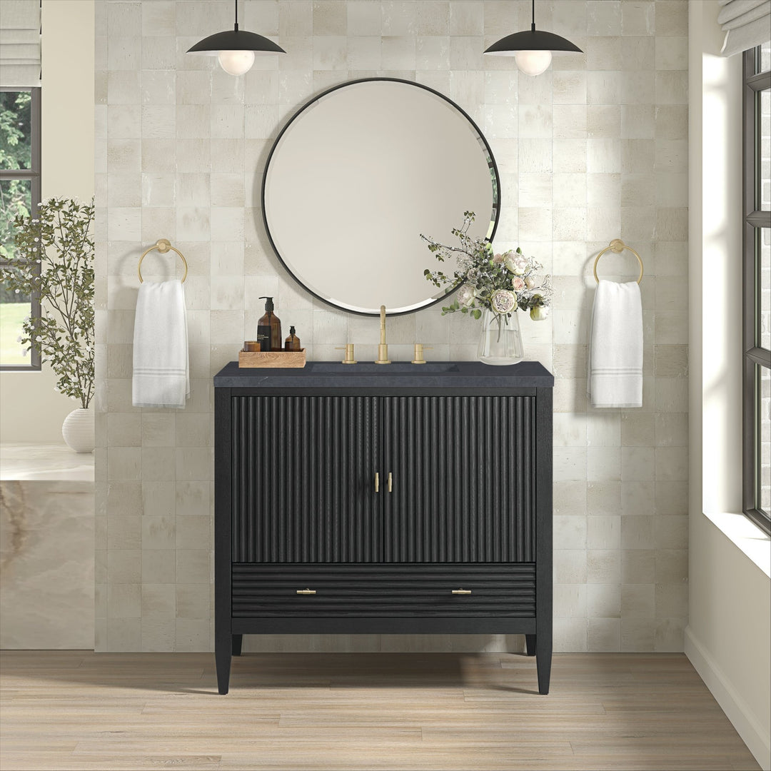 Myrrin 36" Vanity, Carbon Oak w/ 3 CM Charcoal Soapstone Silestone Top