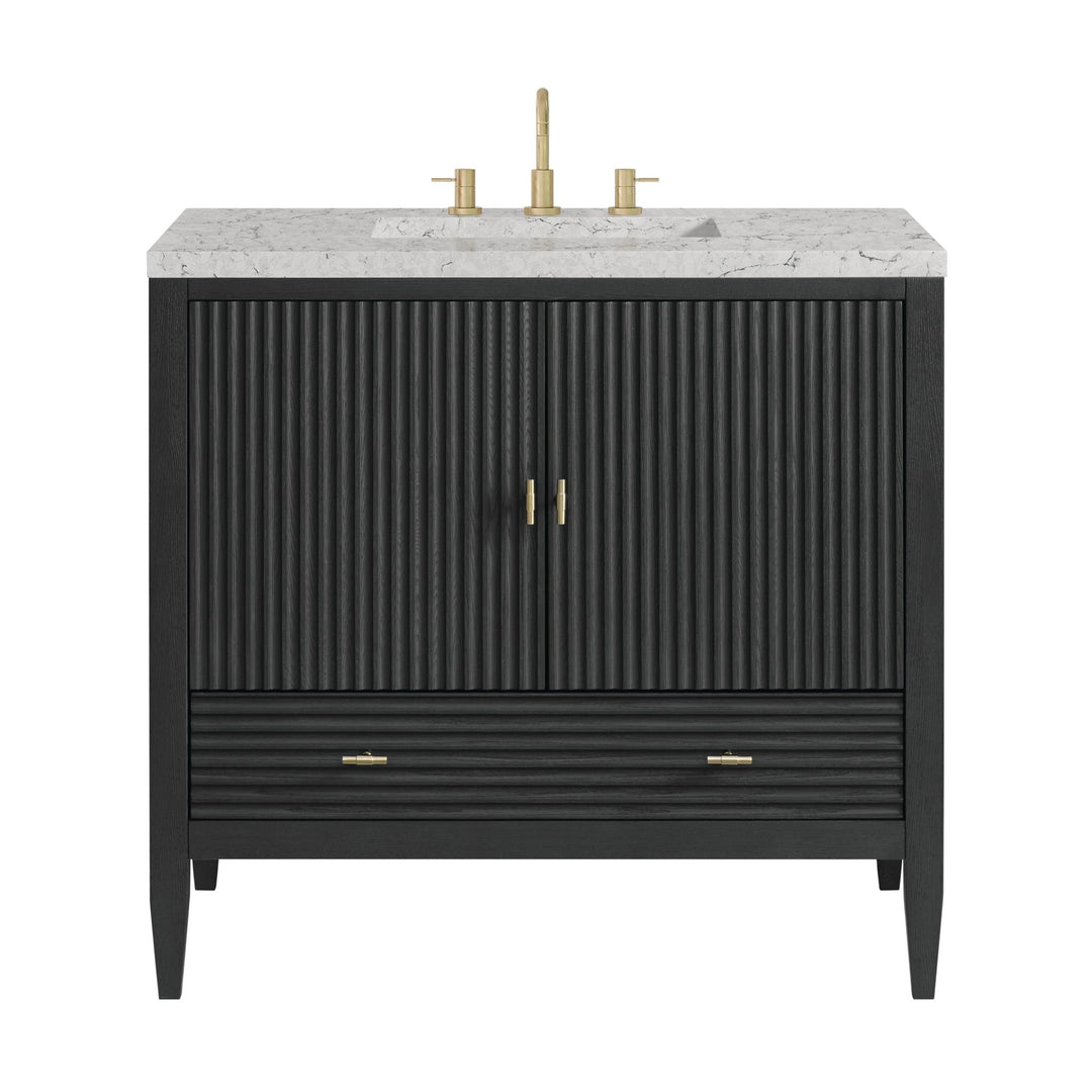 Myrrin 36" Vanity, Carbon Oak w/ 3 CM Eternal Jasmine Pearl Silestone Top