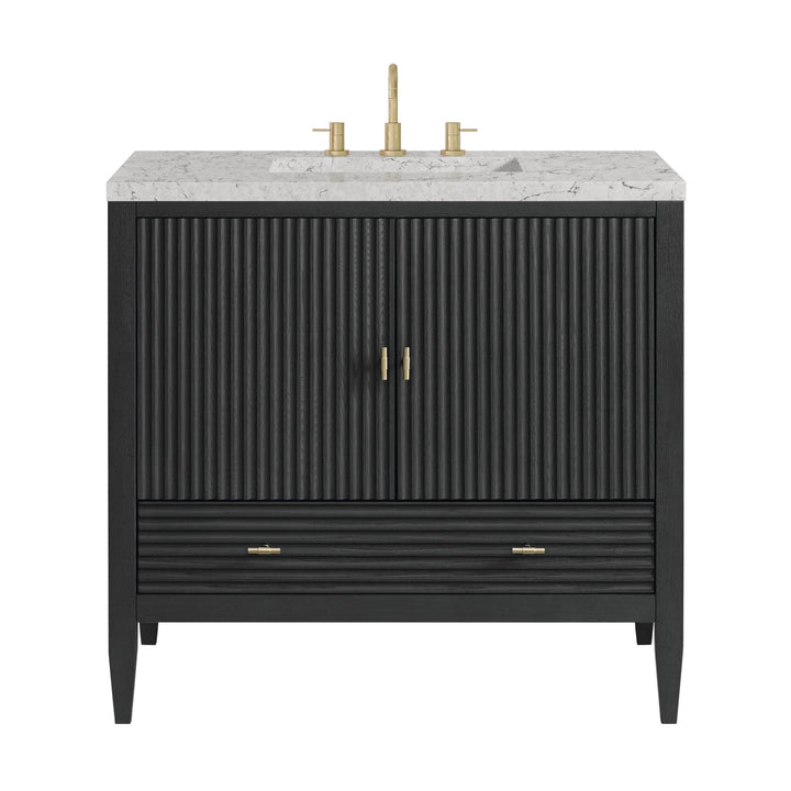 Myrrin 36" Vanity, Carbon Oak w/ 3 CM Eternal Jasmine Pearl Silestone Top