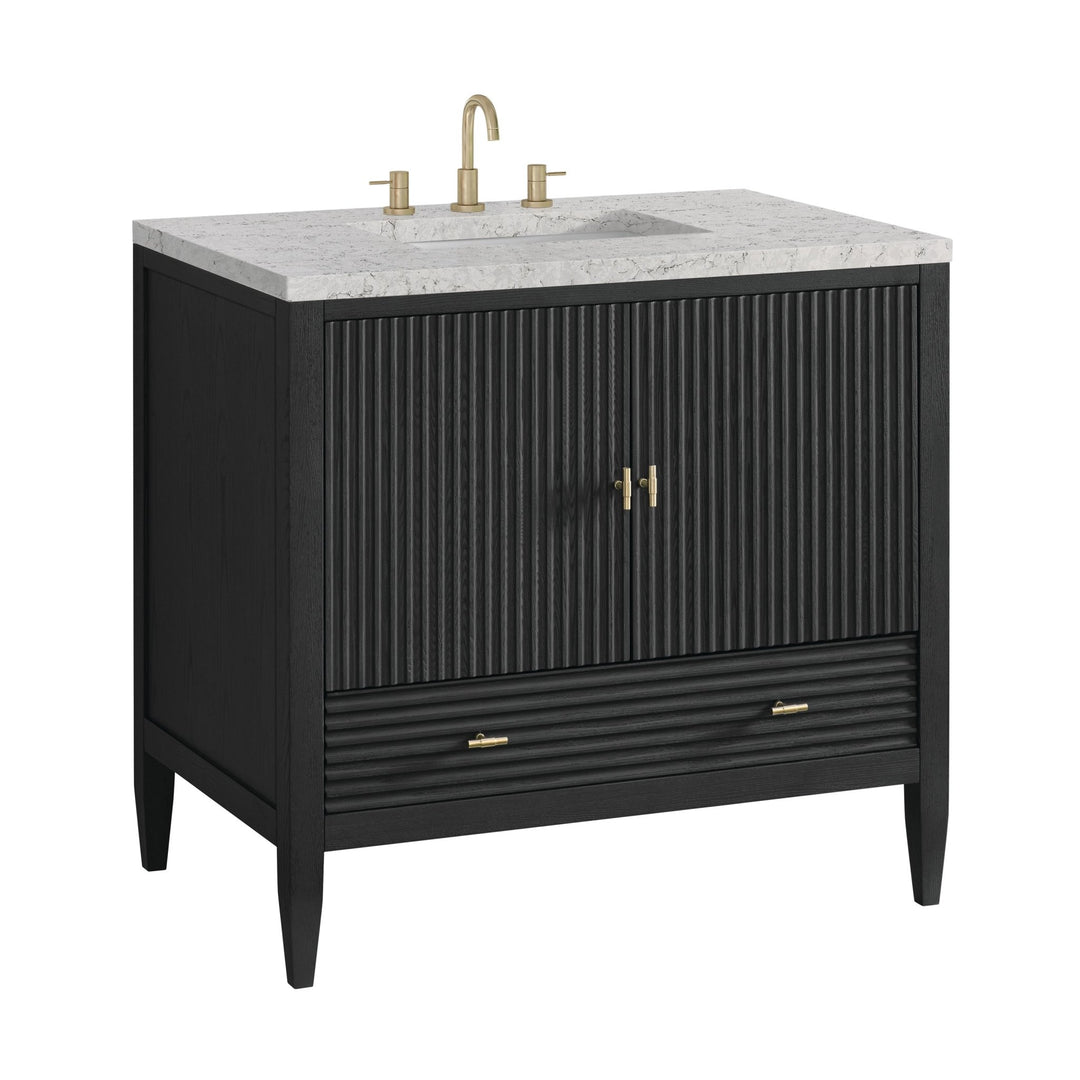 Myrrin 36" Vanity, Carbon Oak w/ 3 CM Eternal Jasmine Pearl Silestone Top