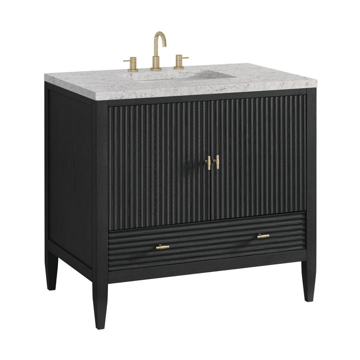 Myrrin 36" Vanity, Carbon Oak w/ 3 CM Eternal Jasmine Pearl Silestone Top