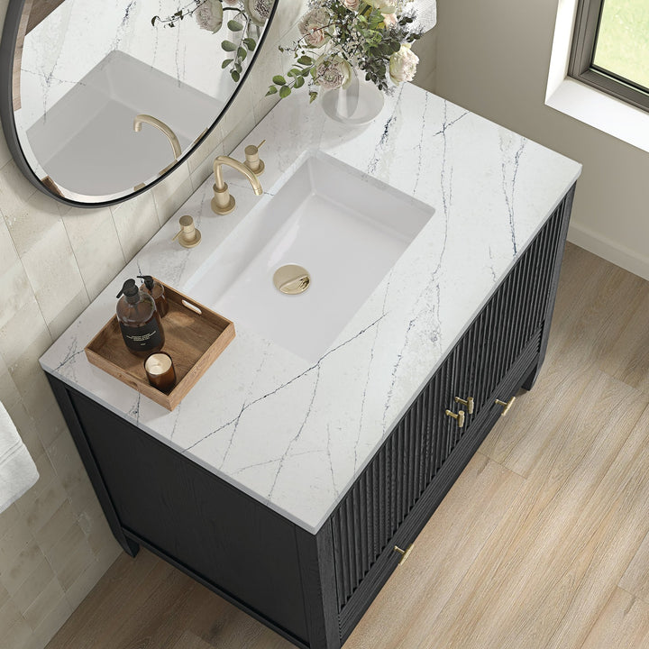 Myrrin 36" Vanity, Carbon Oak w/ 3 CM Ethereal Noctis Silestone Top