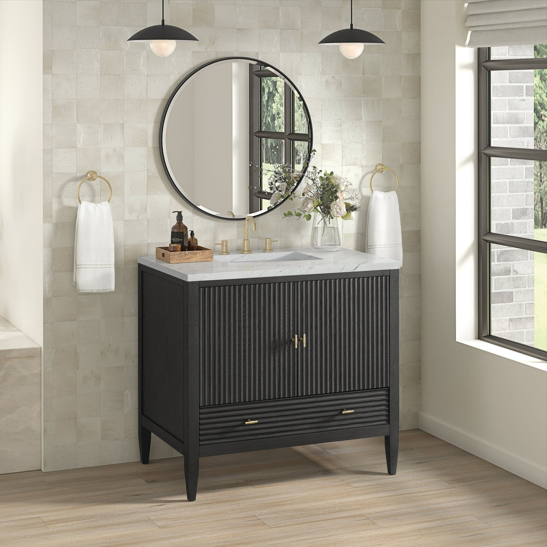 Myrrin 36" Vanity, Carbon Oak w/ 3 CM Ethereal Noctis Silestone Top