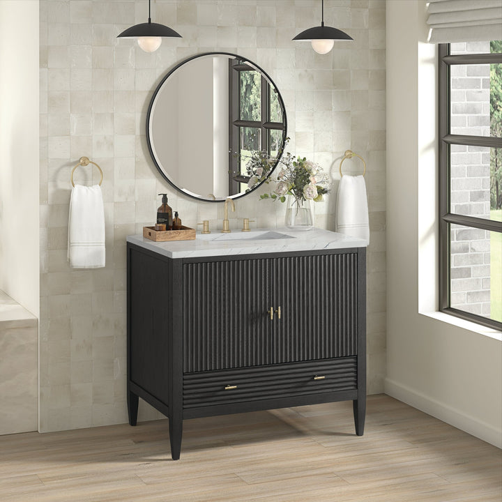 Myrrin 36" Vanity, Carbon Oak w/ 3 CM Ethereal Noctis Silestone Top