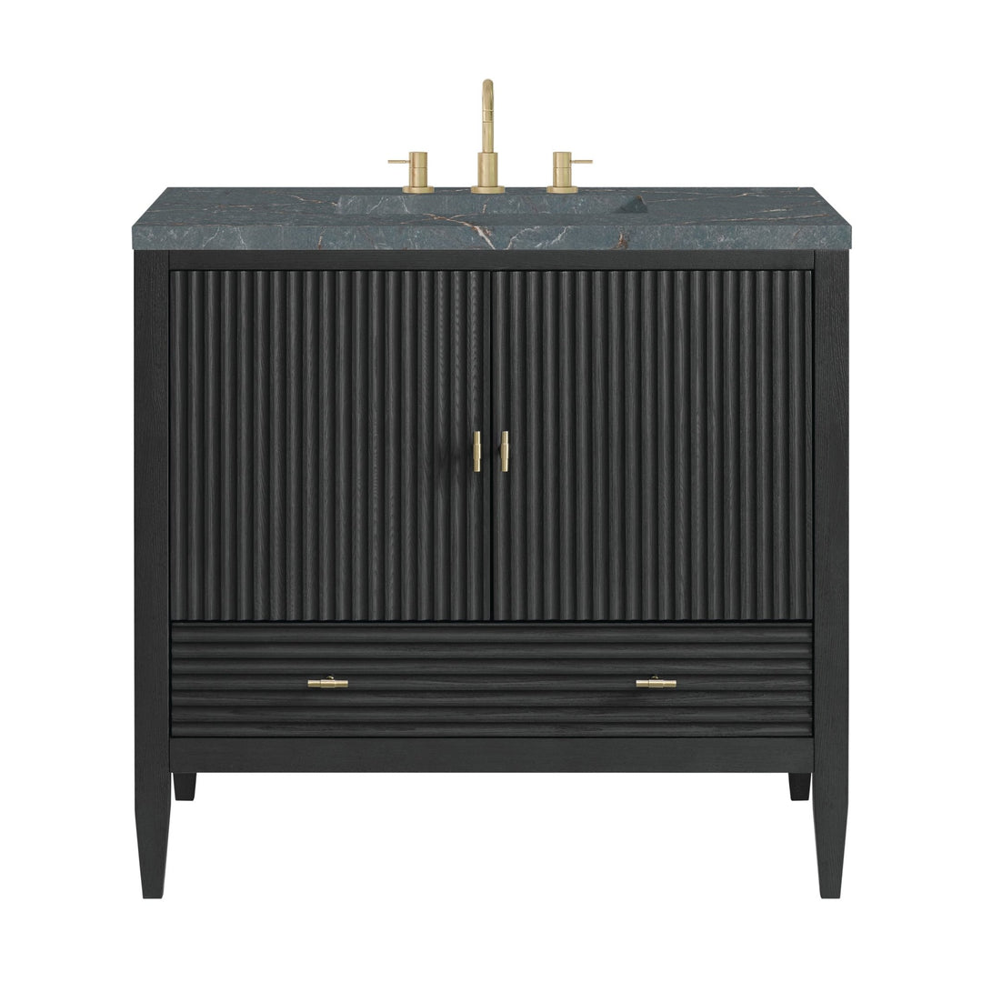 Myrrin 36" Vanity, Carbon Oak w/ 3 CM Parisien Bleu Silestone Top