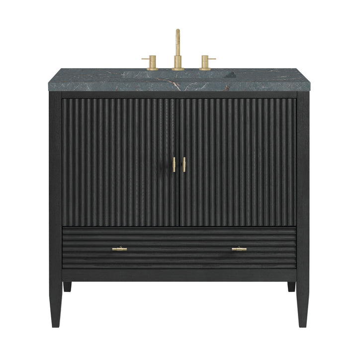 Myrrin 36" Vanity, Carbon Oak w/ 3 CM Parisien Bleu Silestone Top