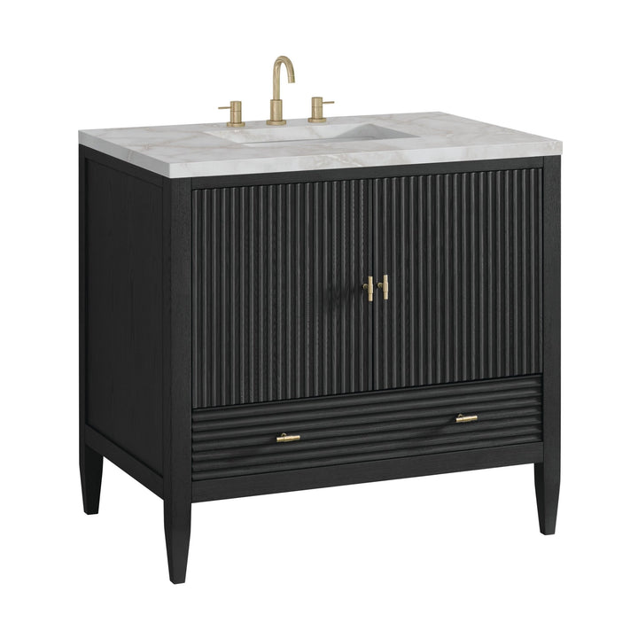 Myrrin 36" Vanity, Carbon Oak w/ 3 CM Victorian Silver Silestone Top