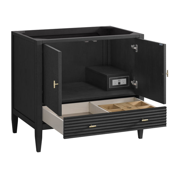 Myrrin 36" Vanity, Carbon Oak w/ 3 CM Victorian Silver Silestone Top