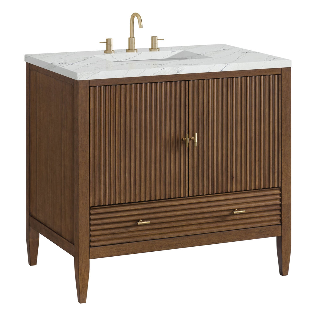 Myrrin 36" Vanity, Mid Century Walnut w/ 3 CM Ethereal Noctis Silestone Top