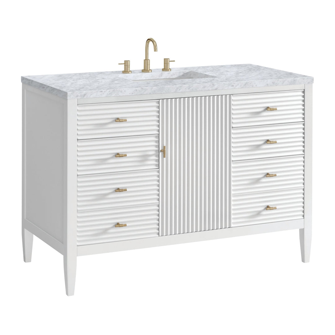 Myrrin 48" Vanity, Bright White w/ 3 CM Carrara White Marble Top