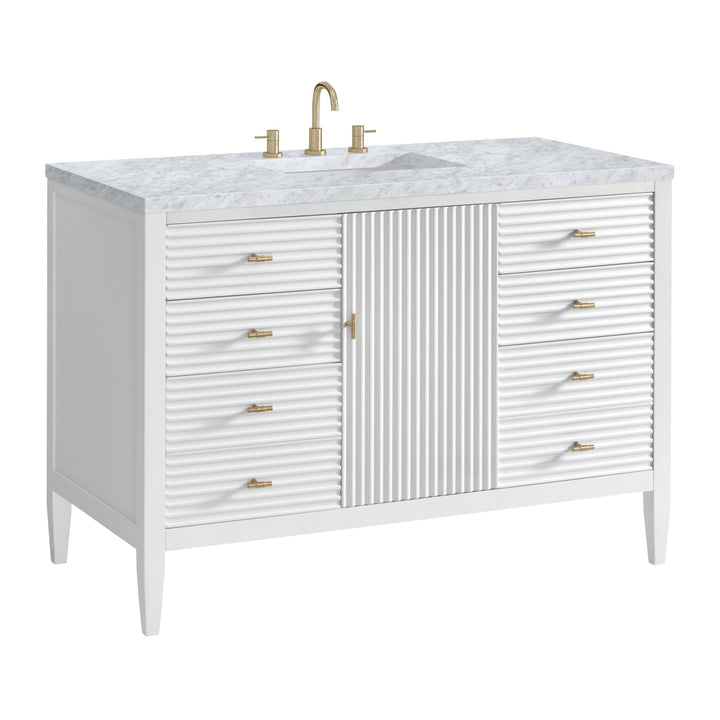Myrrin 48" Vanity, Bright White w/ 3 CM Carrara White Marble Top